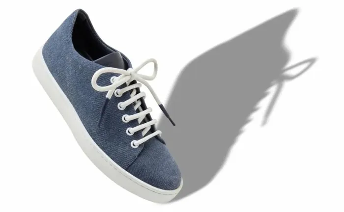 Women Blue Denim LaceUp Sneakers Manolo Blahnik Flats