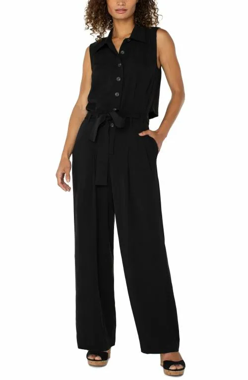 Women Dresses Liverpool Los Angeles Sleeveless Jumpsuit With Wide Leg Black