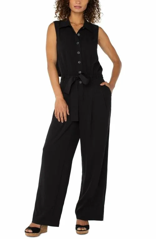 Women Dresses Liverpool Los Angeles Sleeveless Jumpsuit With Wide Leg Black
