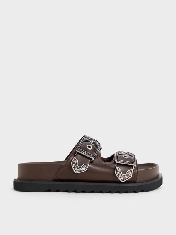 Women Kirke Buckled DoubleStrap Sandals 8211 Dark Brown CHARLES and KEITH Sandals