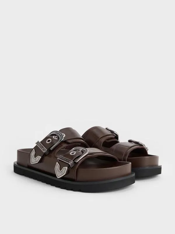 Women Kirke Buckled DoubleStrap Sandals 8211 Dark Brown CHARLES and KEITH Sandals