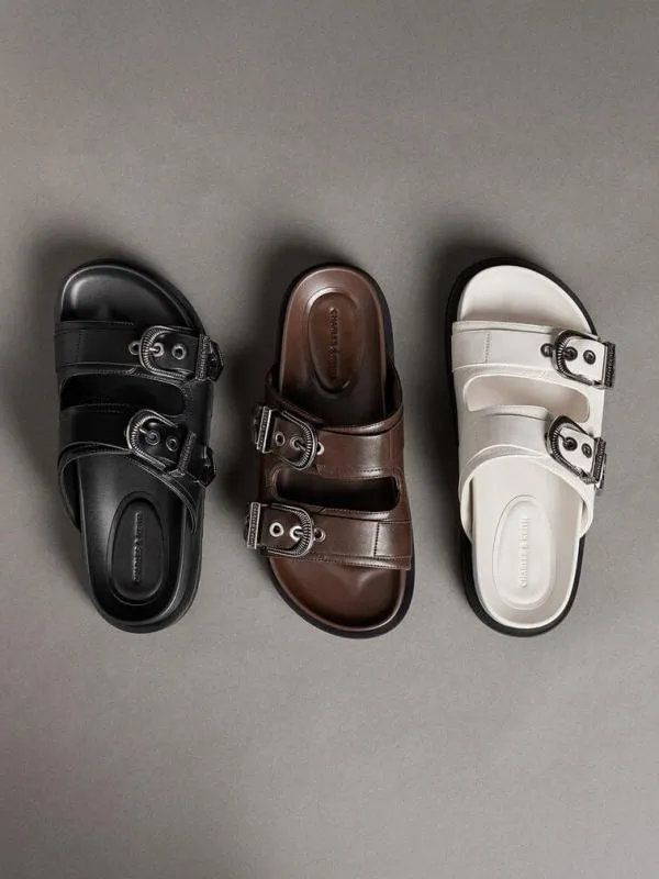 Women Kirke Buckled DoubleStrap Sandals 8211 Dark Brown CHARLES and KEITH Sandals
