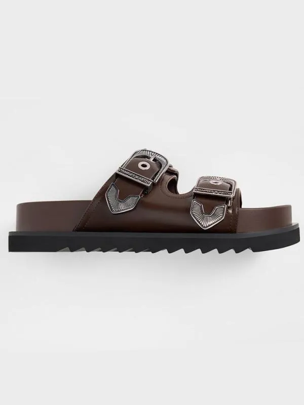 Women Kirke Buckled DoubleStrap Sandals 8211 Dark Brown CHARLES and KEITH Sandals