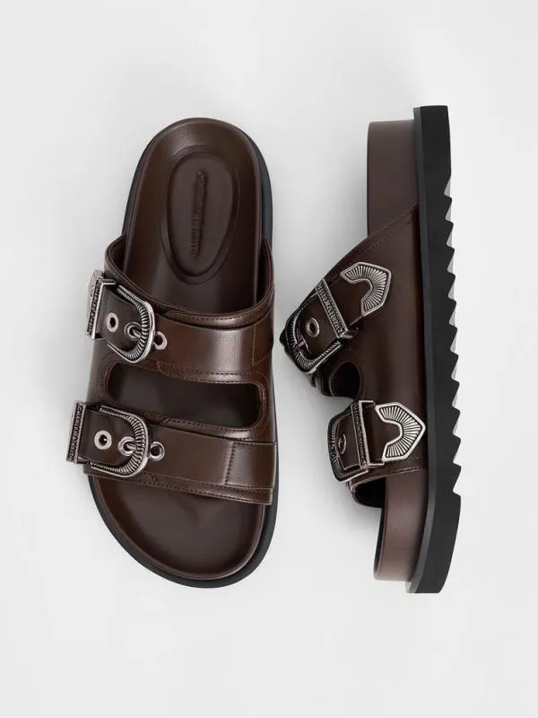 Women Kirke Buckled DoubleStrap Sandals 8211 Dark Brown CHARLES and KEITH Sandals