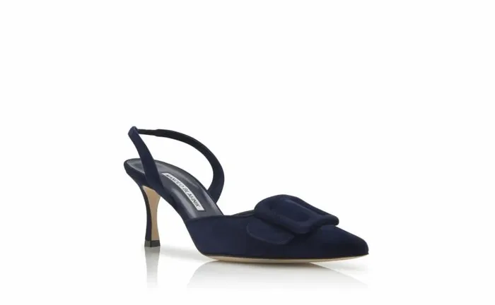 Women Navy Blue Suede Slingback Pumps Manolo Blahnik Pumps