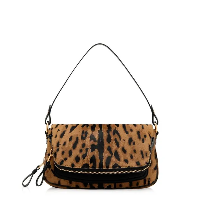 Women Shoulder Bags Tom Ford Calf Hair Jennifer Shoulder Bag Blackbeige Black
