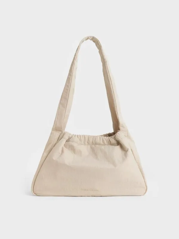 Women Terra Mesh and Nylon Shoulder Bag 8211 Oat CHARLES and KEITH Slouchy Bags