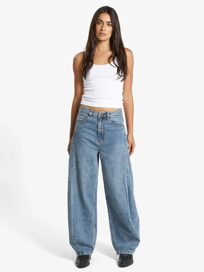 Womens Ronnie Jean Weathered Blue Thrills Mid Rise Jeans
