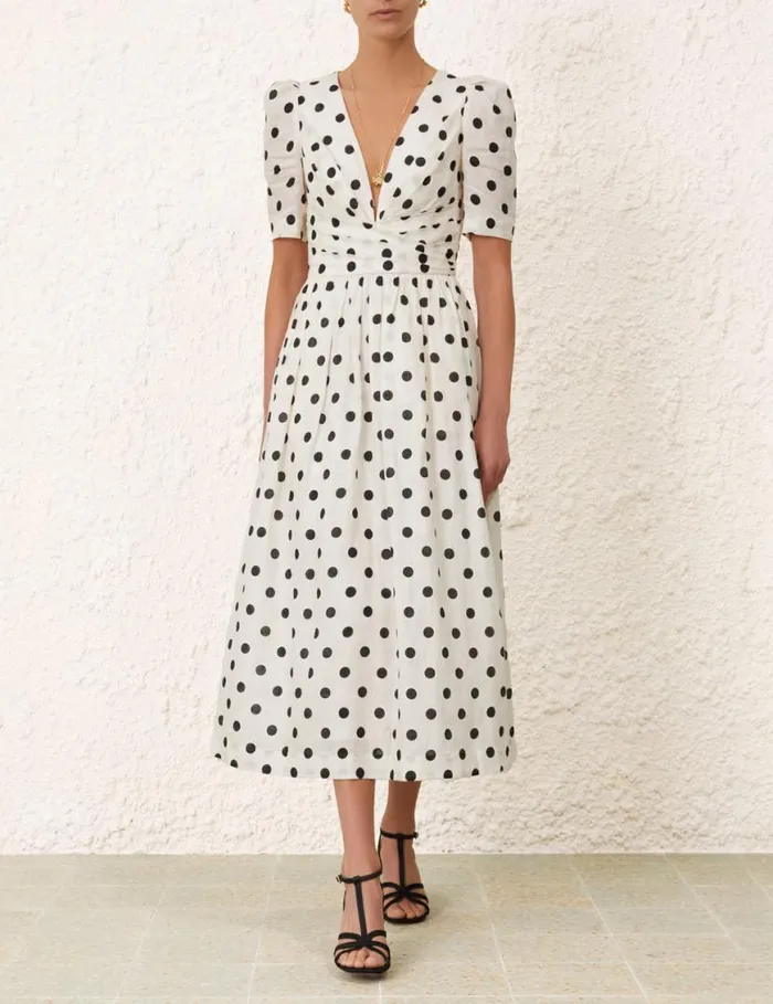 Zimmermann Dresses V Neck Midi Dress Creamblack Dot 8211 Women