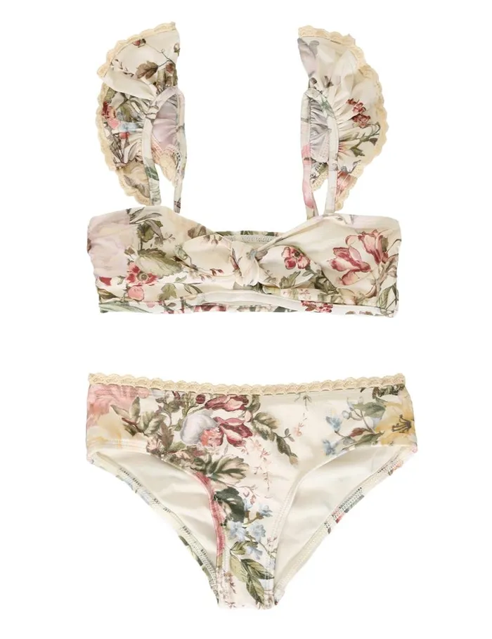 Zimmermann Swimwear Waverly Trim Frill Bikini Cream Floral 8211 Kids
