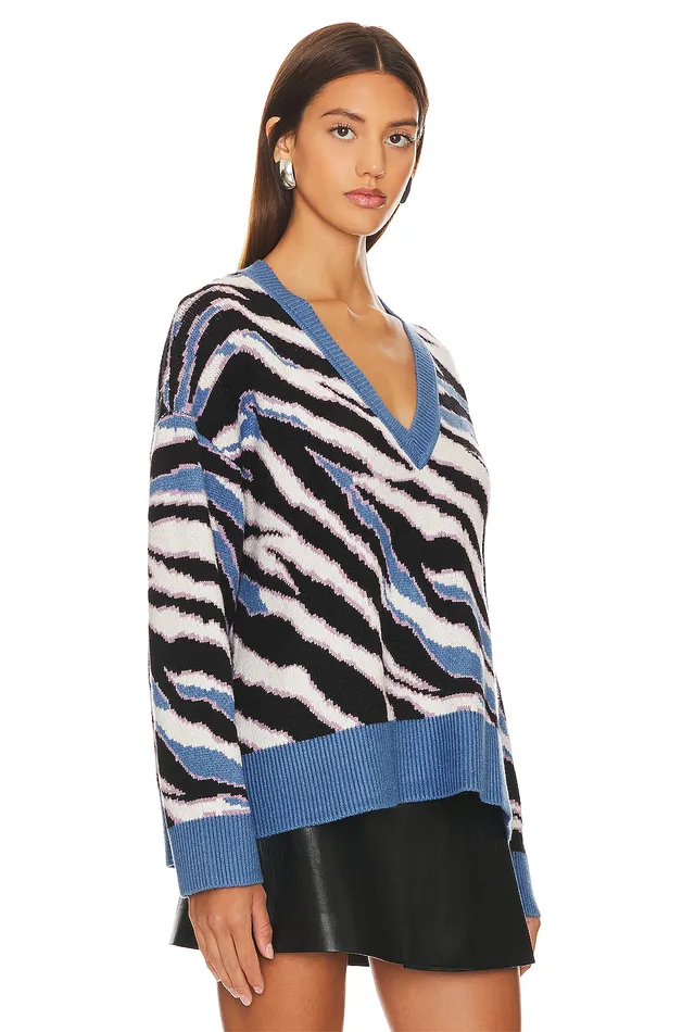 Abstract V Neck Sweater Blue Multi Stripe Women Lovers and Friends Sweaters and Knits