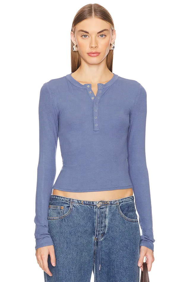Amber Henley Top Slate Blue Women Lovers and Friends Tops