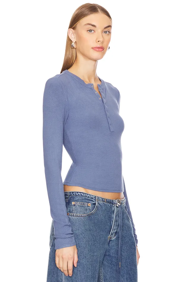Amber Henley Top Slate Blue Women Lovers and Friends Tops Amber Henley Top Slate Blue Women Lovers and Friends Tops