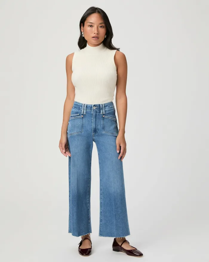 Anessa Petite 25 Inch Wide Leg Jean 8211 Sunnie Distressed Women Wide Leg PAIGE