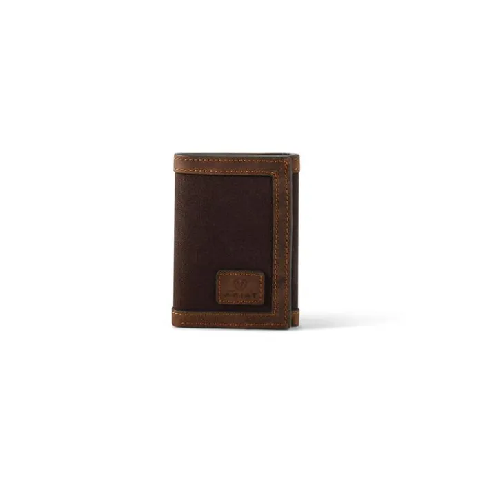 Bags and Wallets Men Ariat Canvas Logo Trifold Wallet Brown