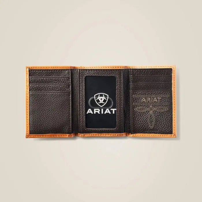 Bags and Wallets Men Ariat Trifold Wallet Tan Floral Logo Embroidery Tan Bags and Wallets Men Ariat Trifold Wallet Tan Floral Logo Embroidery Tan