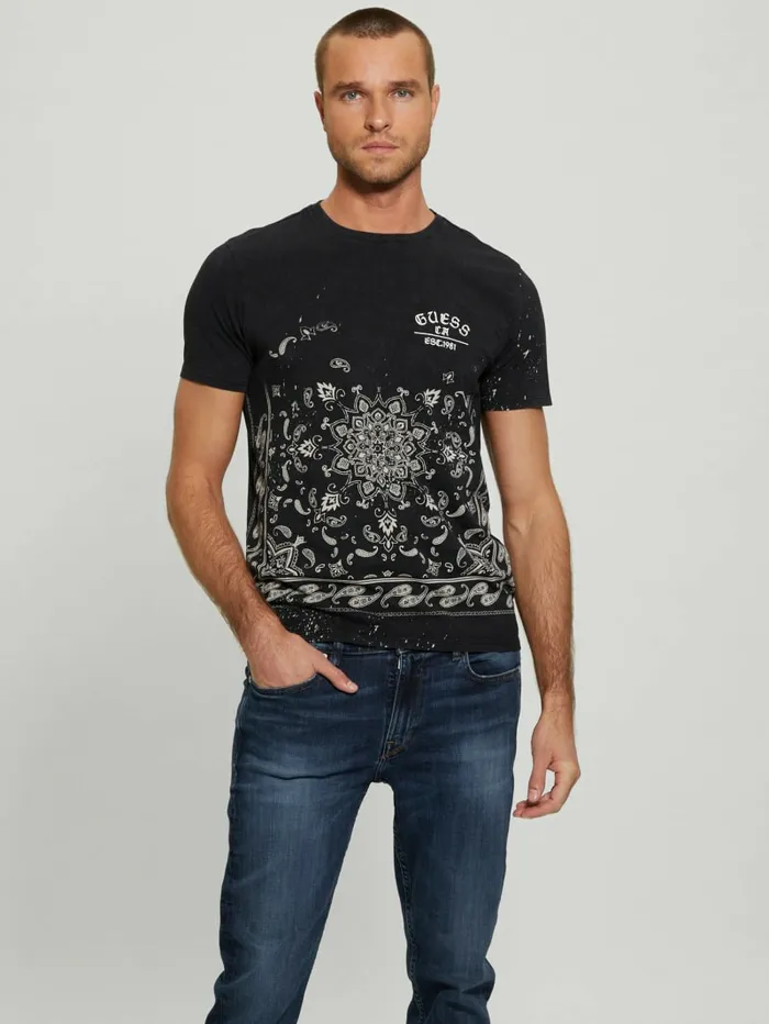 Bandana Border Tee Jet Black Multi Men TShirts and Tanks GUESS