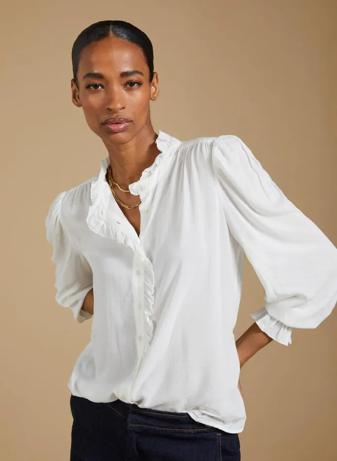 Baukjen Aurora Frill Neck Sheer Blouse Cream Clothing