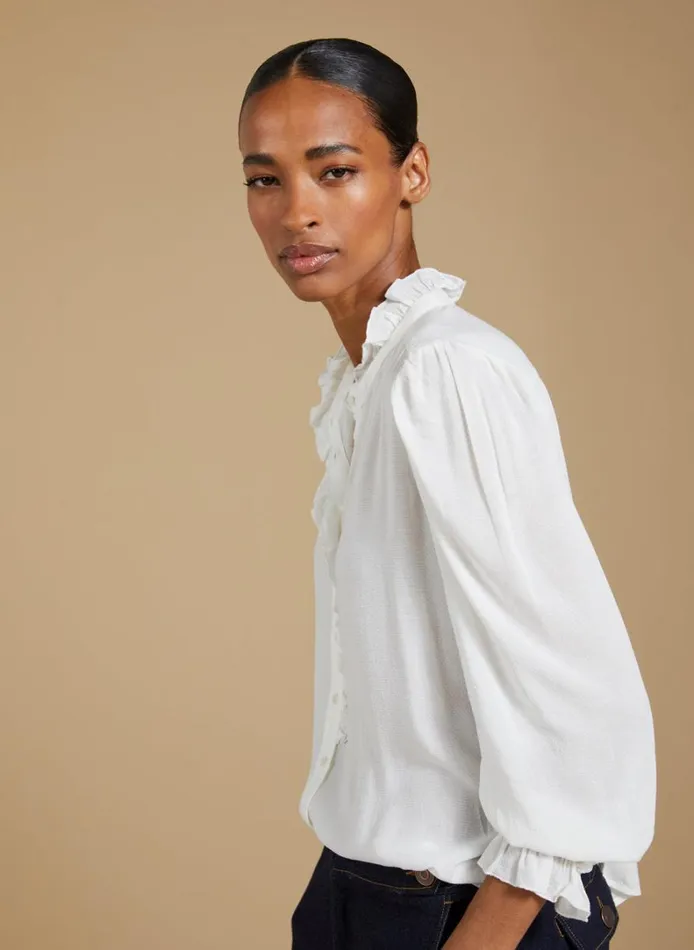 Baukjen Aurora Frill Neck Sheer Blouse Cream Clothing