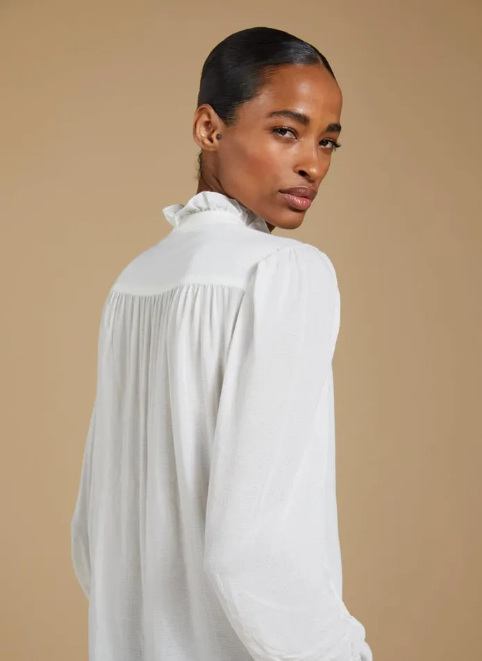 Baukjen Aurora Frill Neck Sheer Blouse Cream Clothing