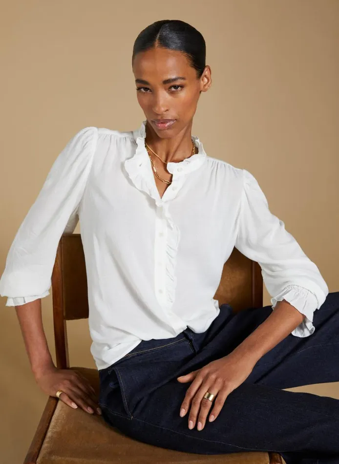 Baukjen Aurora Frill Neck Sheer Blouse Cream Clothing