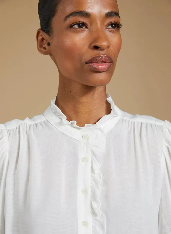 Baukjen Aurora Frill Neck Sheer Blouse Cream Clothing