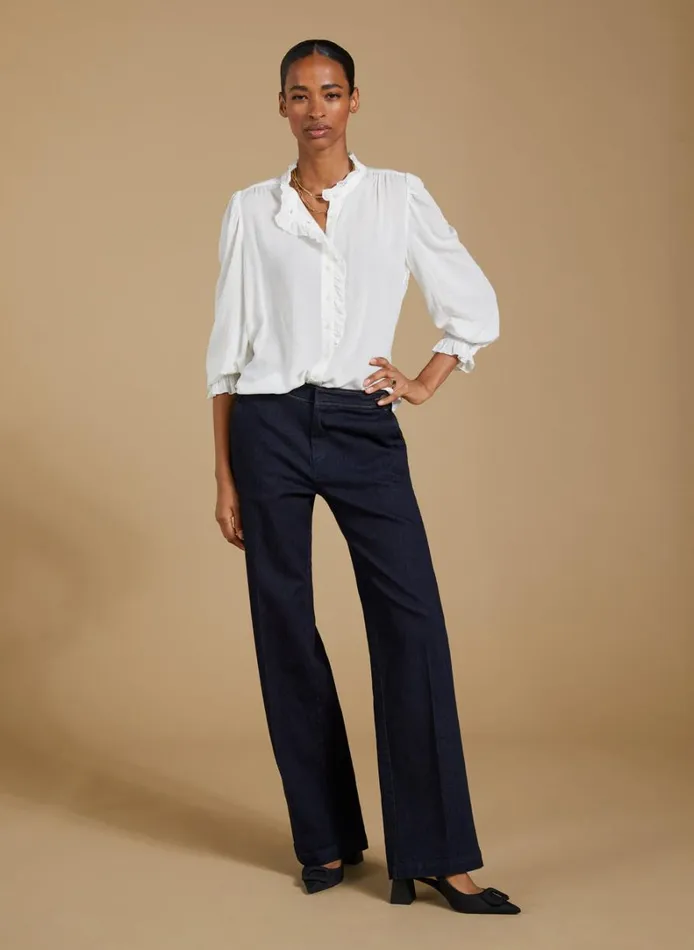Baukjen Aurora Frill Neck Sheer Blouse Cream Clothing