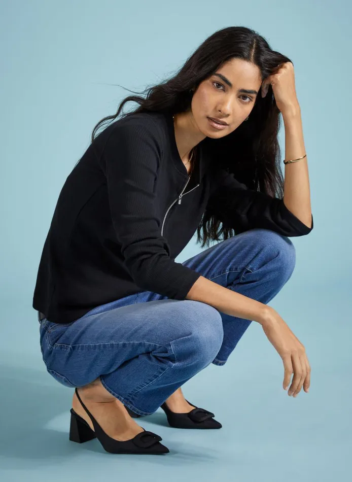 Baukjen Baukjen Essentials Organic Long Sleeve Zip Top Caviar Black Clothing