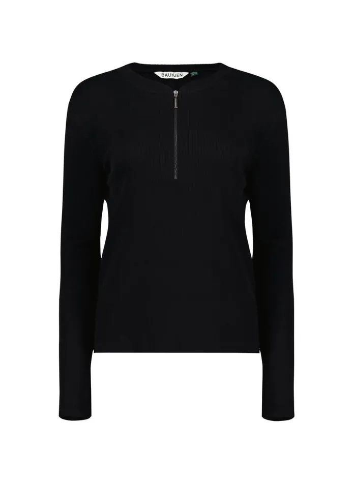 Baukjen Baukjen Essentials Organic Long Sleeve Zip Top Caviar Black Clothing