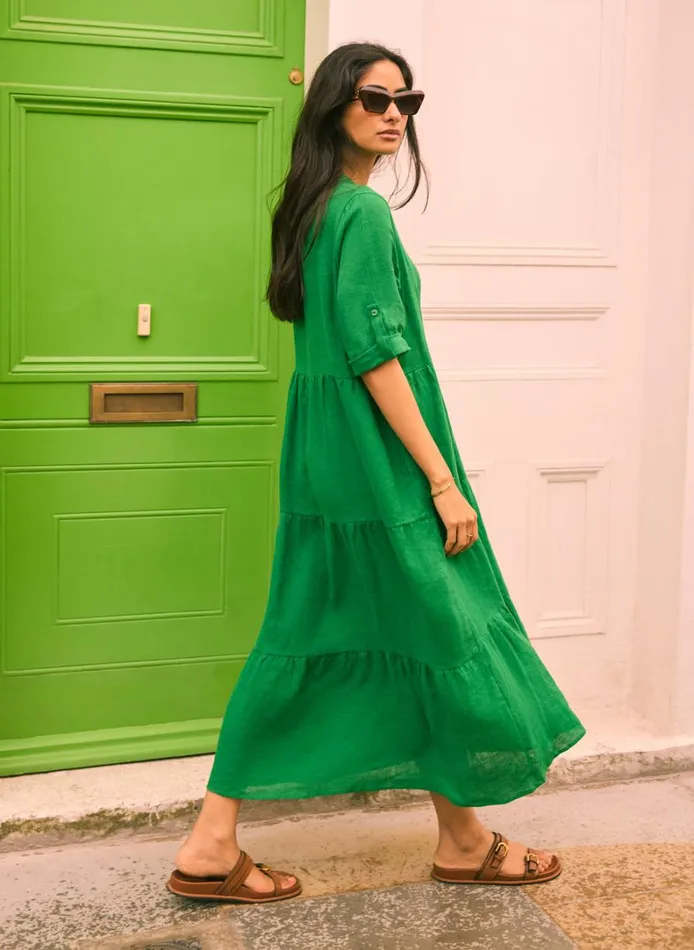 Baukjen Brenda Linen Dress Bright Emerald Clothing