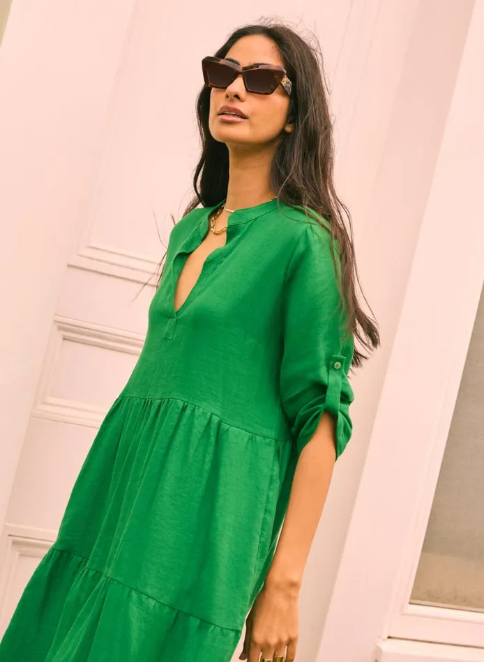 Baukjen Brenda Linen Dress Bright Emerald Clothing