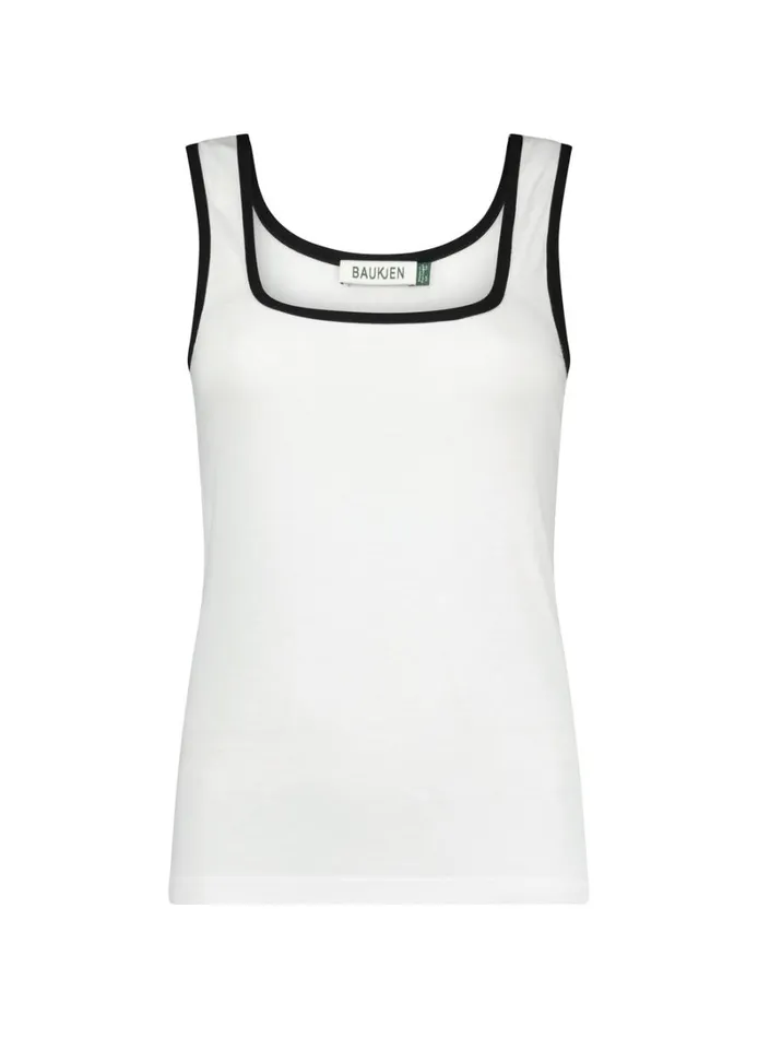 Baukjen Ellie Square Neck Vest Pure White With Black Tipping Clothing