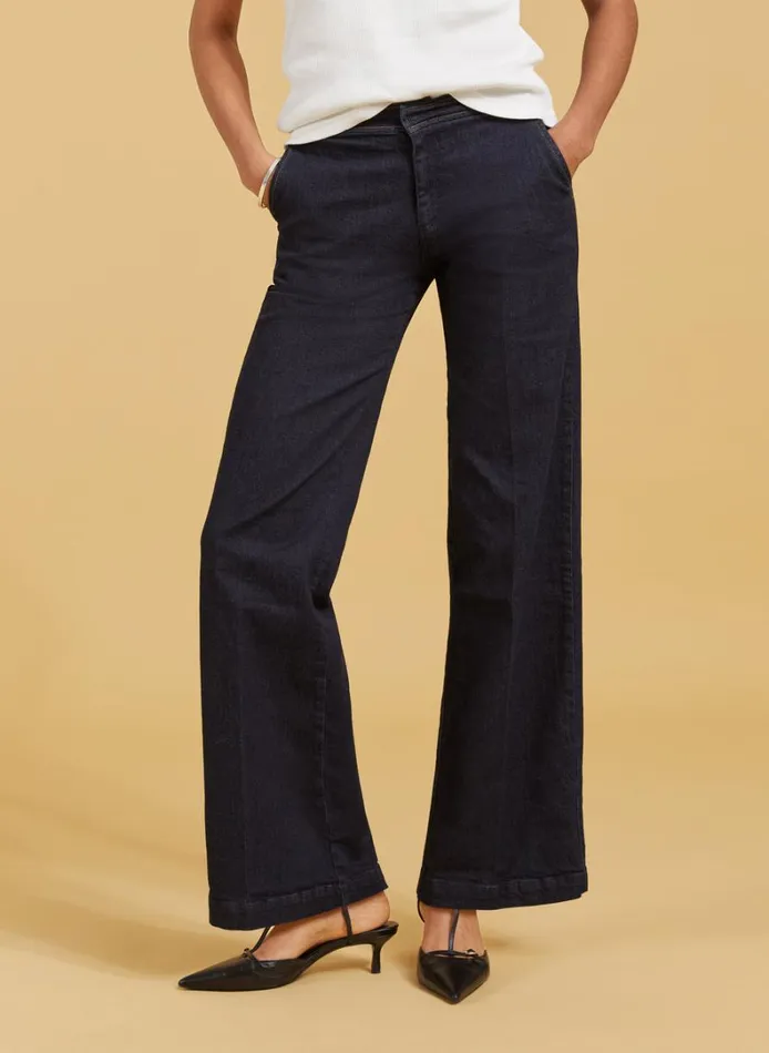 Baukjen Margot Organic Cotton Stretch Wide Leg Jeans Dark Denim Clothing