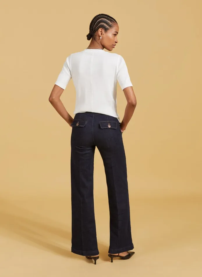 Baukjen Margot Organic Cotton Stretch Wide Leg Jeans Dark Denim Clothing