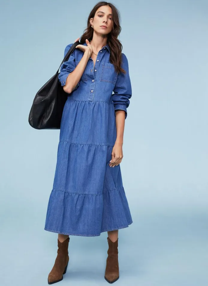 Baukjen Mel Organic Cotton Dress Washed Indigo Clothing