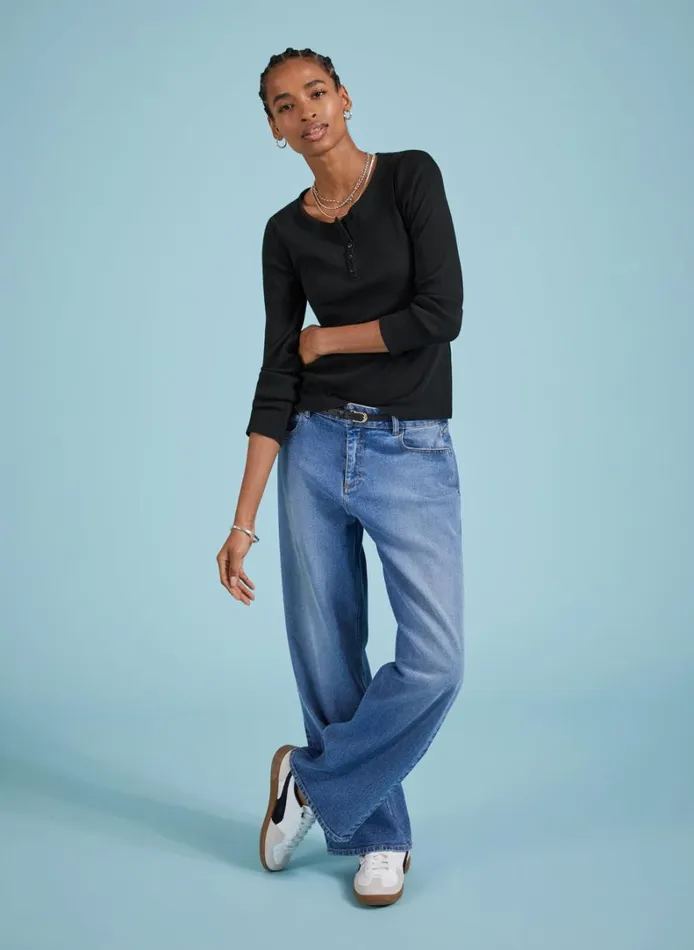 Baukjen OrganicStretch Cotton Wide Leg Slouch Jeans Mid Indigo Clothing