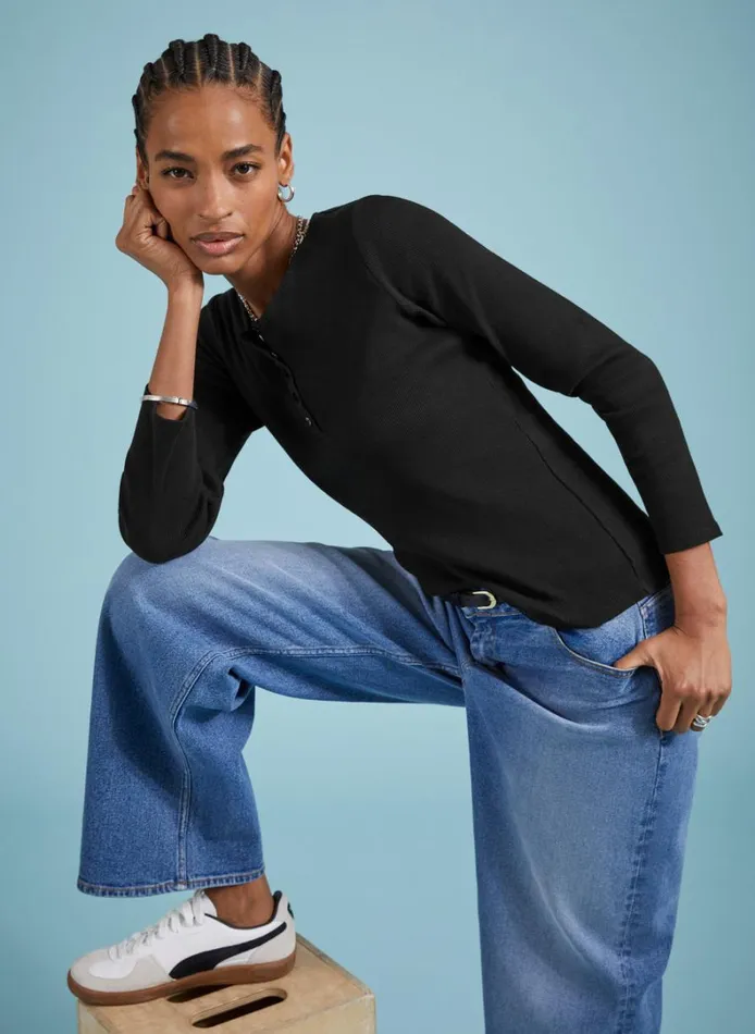 Baukjen OrganicStretch Cotton Wide Leg Slouch Jeans Mid Indigo Clothing