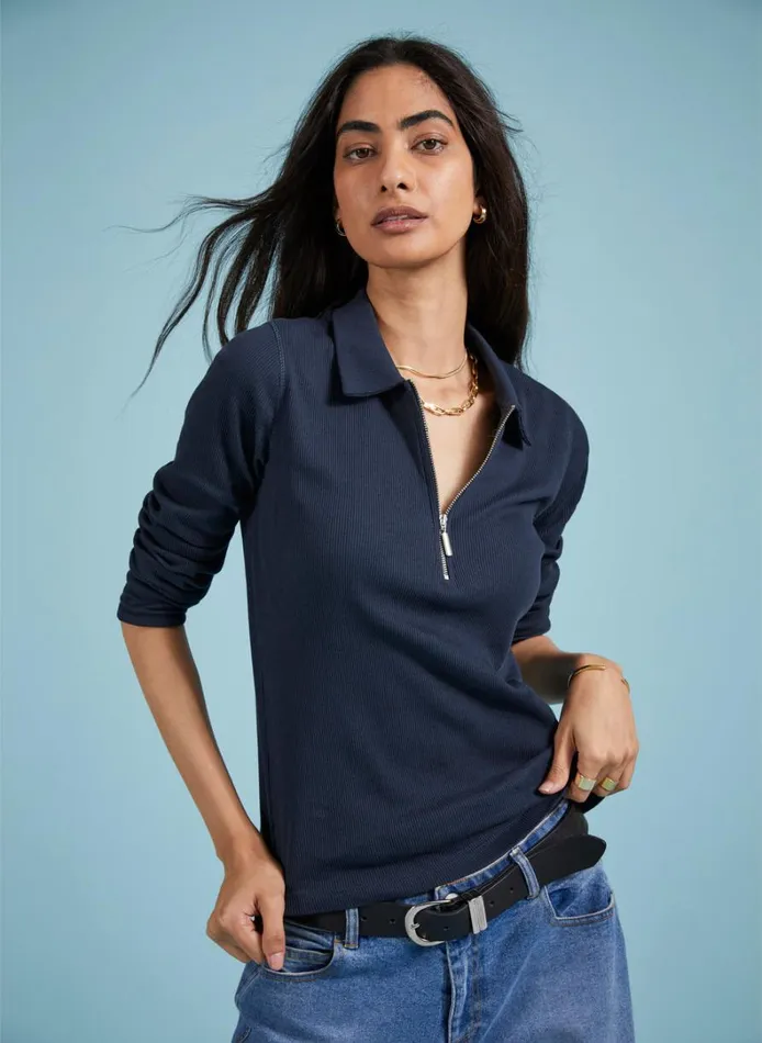 Baukjen Organic Zip Collar Top Classic Navy Clothing