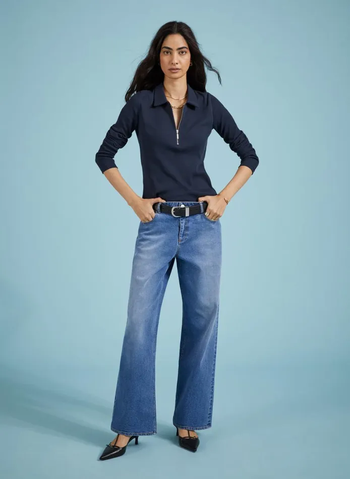 Baukjen Organic Zip Collar Top Classic Navy Clothing