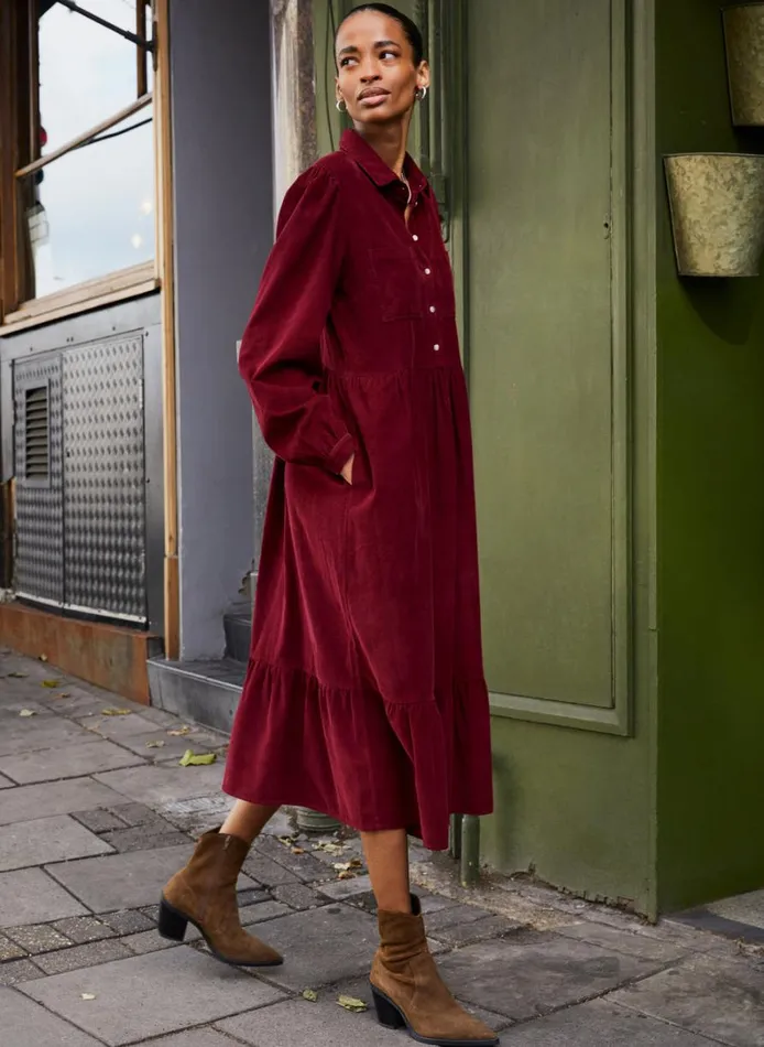 Baukjen Philippa Organic CorduroyMidi Dress Burgundy Clothing