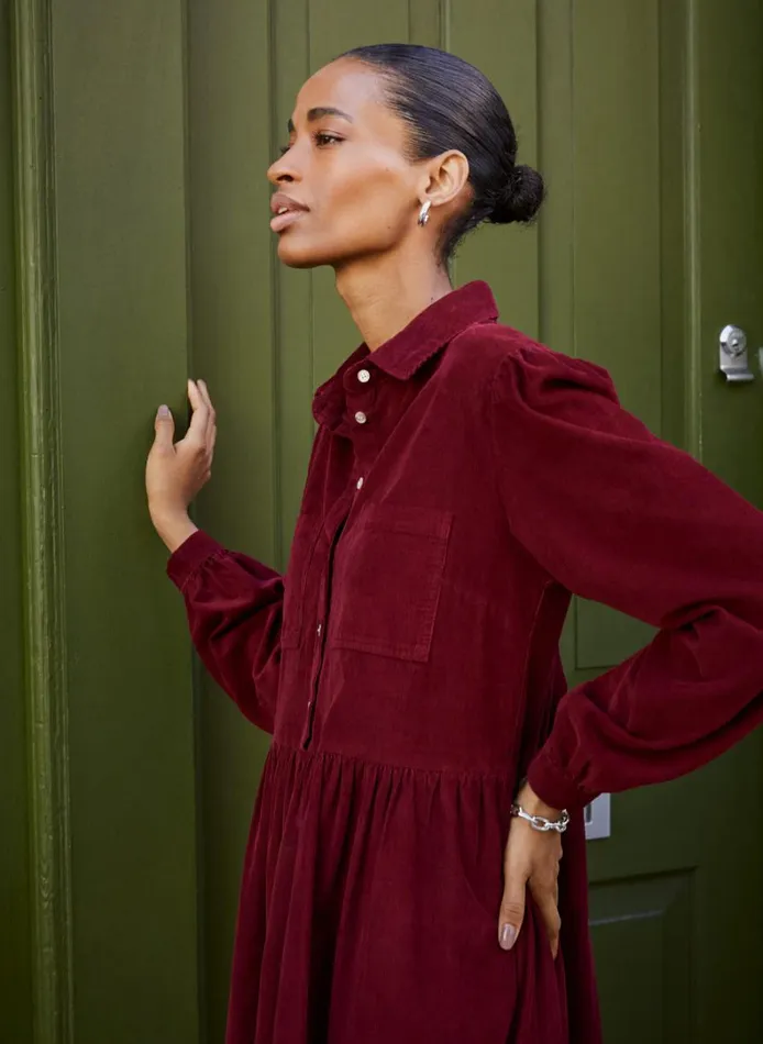 Baukjen Philippa Organic CorduroyMidi Dress Burgundy Clothing