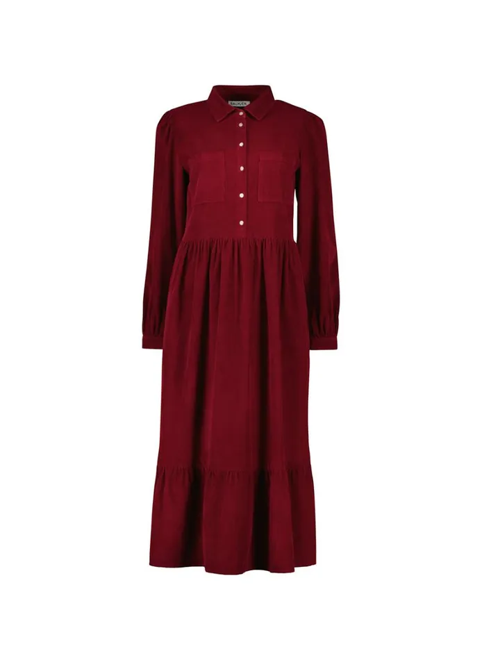Baukjen Philippa Organic CorduroyMidi Dress Burgundy Clothing