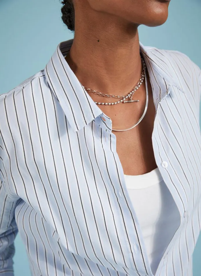 Baukjen Rishma Organic Cotton Stripe Shirt Blue Black andwhite Stripe Clothing