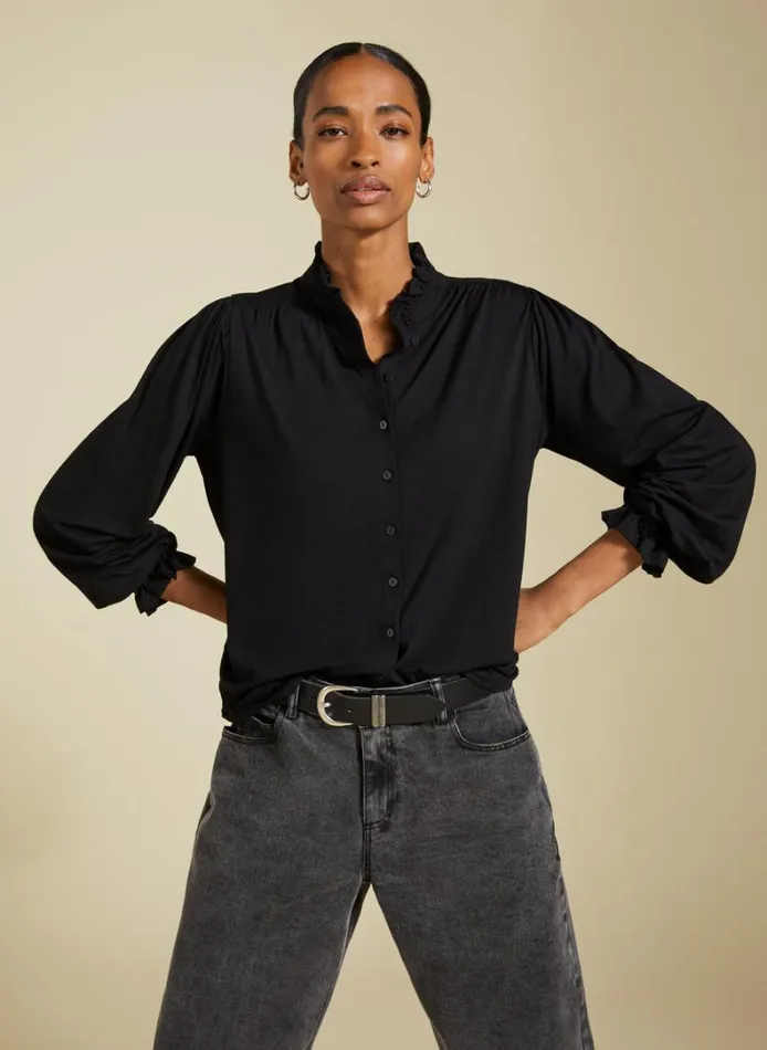 Baukjen SimaFrill Detail Blouse Caviar Black Clothing