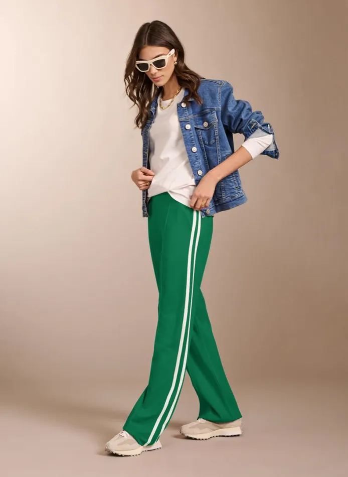 Baukjen TippiSide Stripe Trousers Bright Emerald and White Clothing