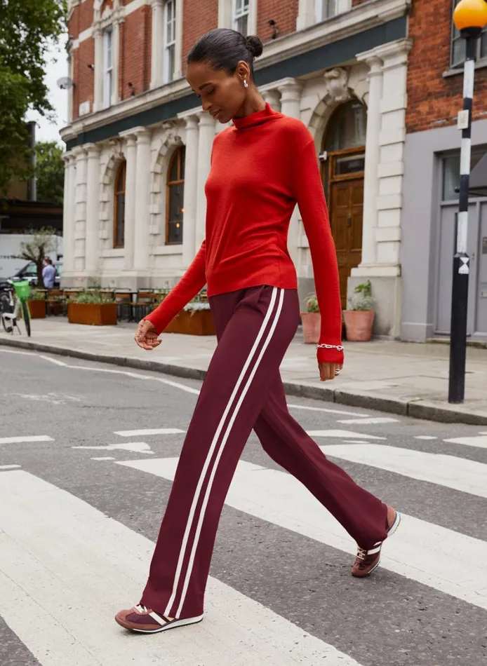 Baukjen TippiSide Stripe Trousers Burgundy and Soft White Clothing