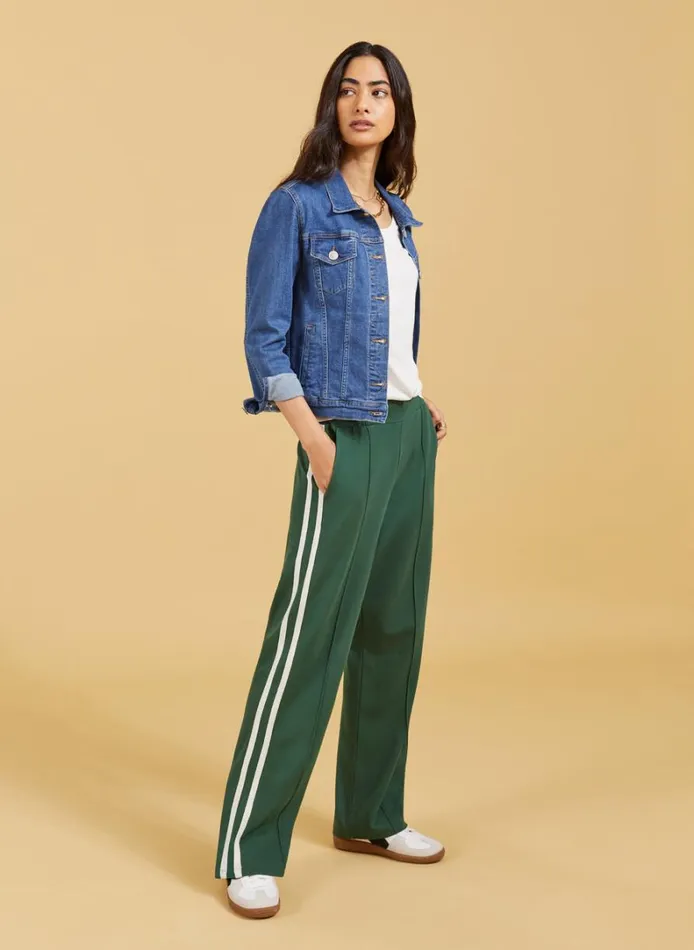 Baukjen TippiSide Stripe Trousers Pine Green and Cream Clothing