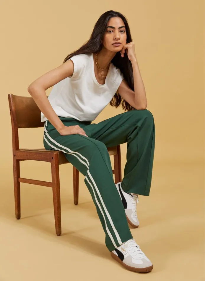Baukjen TippiSide Stripe Trousers Pine Green and Cream Clothing