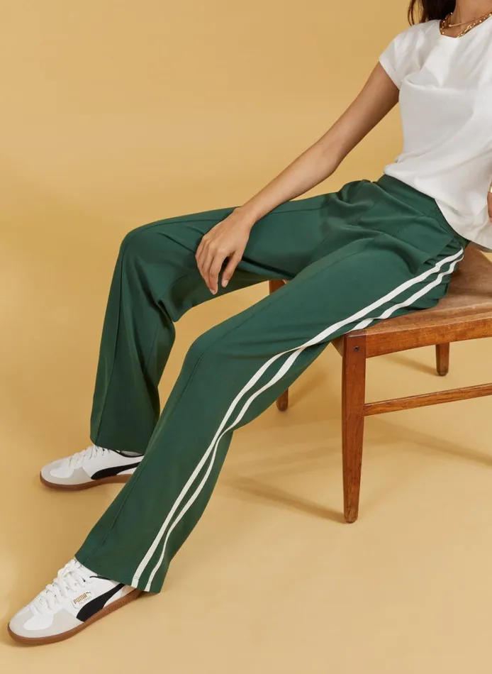 Baukjen TippiSide Stripe Trousers Pine Green and Cream Clothing