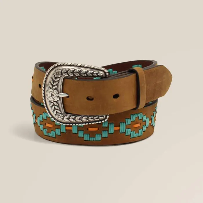 Belts Women Ariat Turquoise Diamond Embroidery Belt Medium Brown